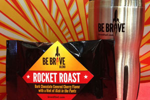 Branded coffee called Rocket Roast.