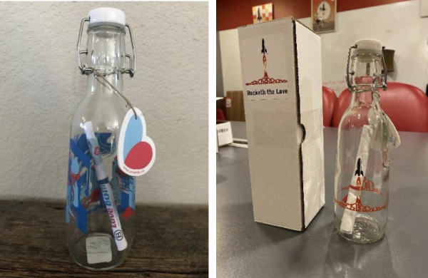 Custom glass bottles with folded up notes inside.