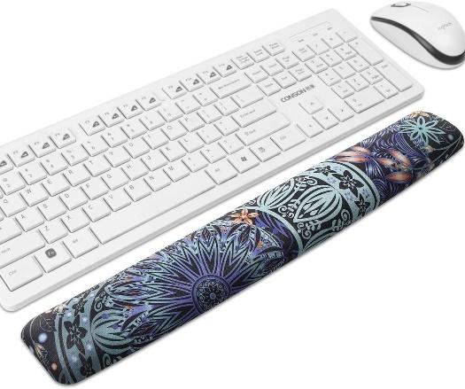 Artistic design printed on keyboard wrist rest.